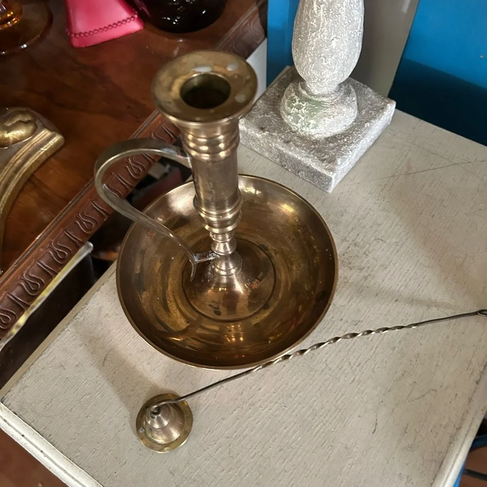 Vintage Solid Brass Candleholder & Snuffer